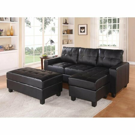 HOMEROOTS 35 x 83 x 57 in. Sectional Sofa with Ottoman, Black Bonded Leather Match 285642